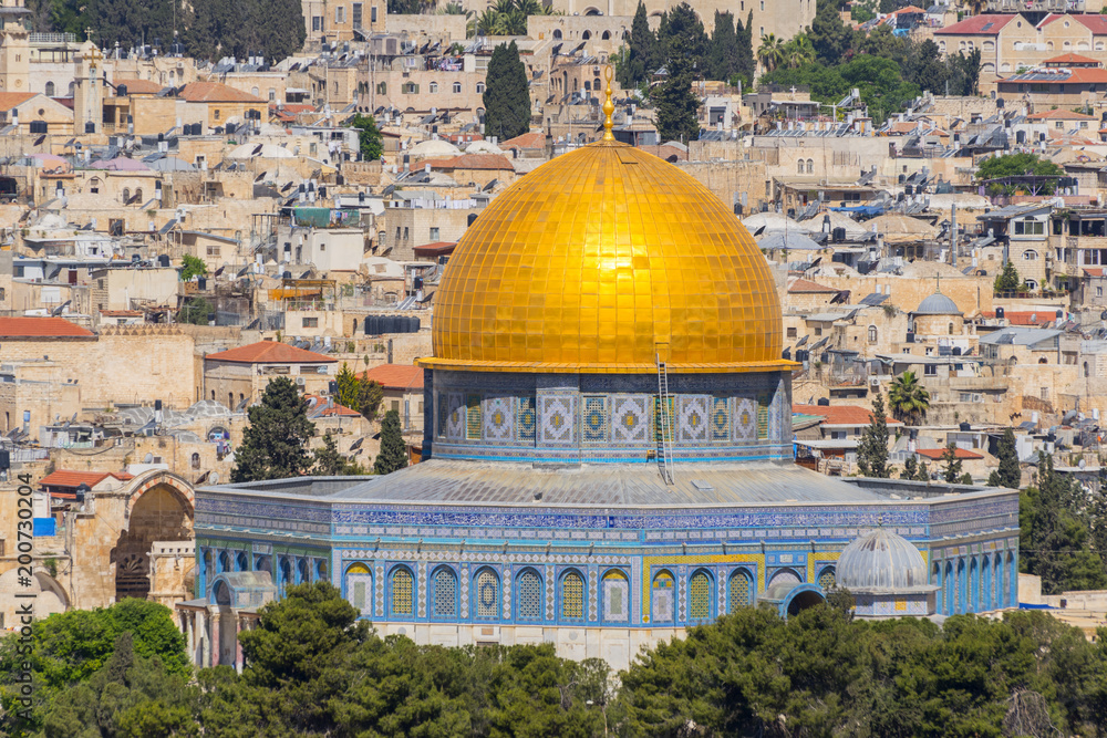 View of the Jerusalem old town and Dome of the Rock on Temple Mount, Israel.