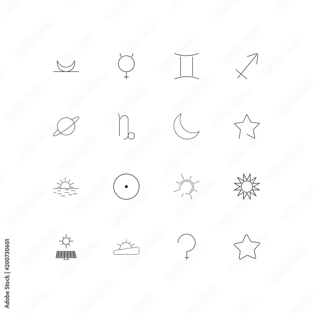 Astrology simple linear icons set. Outlined vector icons