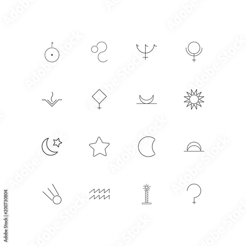 Astrology simple linear icons set. Outlined vector icons