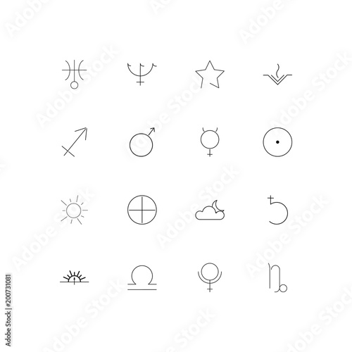 Astrology simple linear icons set. Outlined vector icons