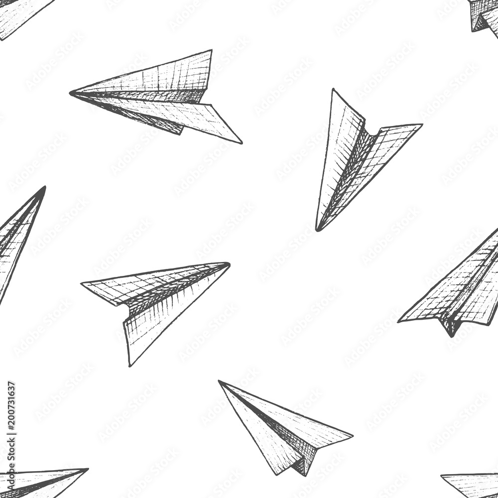 Origami - seamless pattern with gray paper planes Origami - seamless pattern with gray paper planes