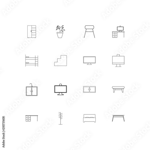 Furniture simple linear icons set. Outlined vector icons