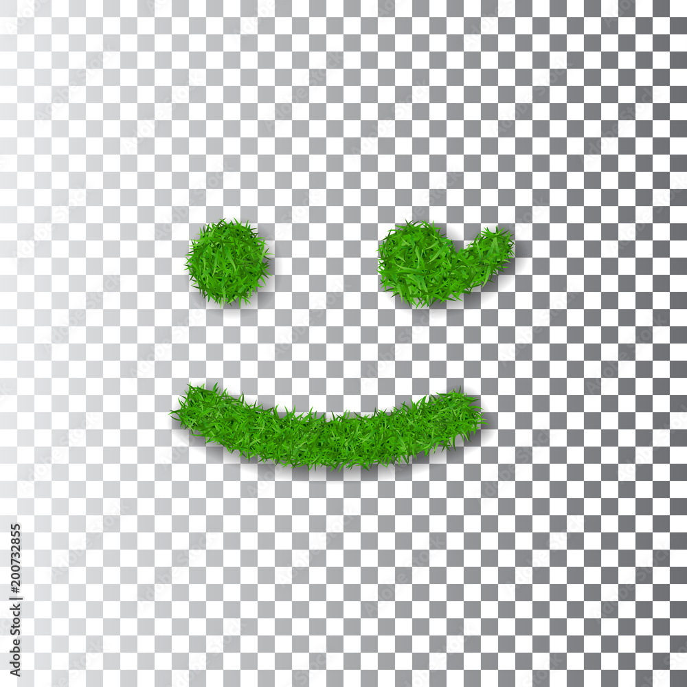 Green grass wink smile 3D. Smiley grassy emoticon icon Isolated white transparent background. Happy smiling sign. Symbol ecology, eco lawn, safe nature, happy emotion, fresh. Vector illustration Green grass wink smile 3D. Smiley grassy emoticon icon Isolated white transparent background. Happy smiling sign. Symbol ecology, eco lawn, safe nature, happy emotion, fresh. Vector illustration
