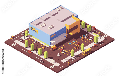 Vector isometric low poly supermarket