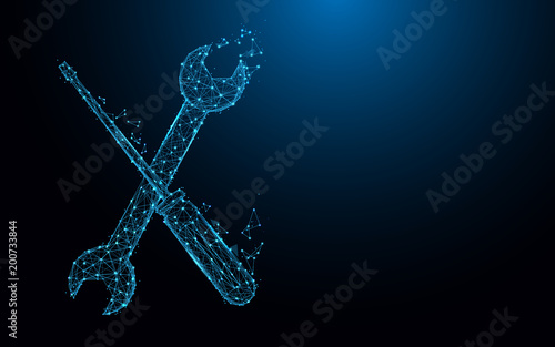 Abstract Tuning Tools and configuration symbols for lines and triangles, point connecting network on blue background. Illustration vector