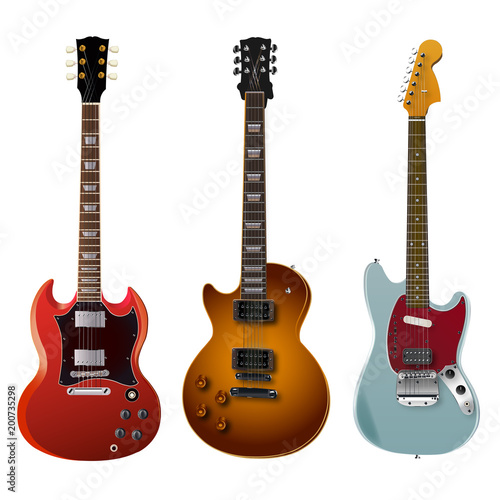 Fototapeta Zdjęcie trzech różnych wektorowych gitar elektrycznych.