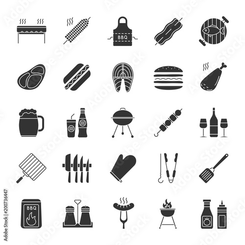 Barbecue glyph icons set