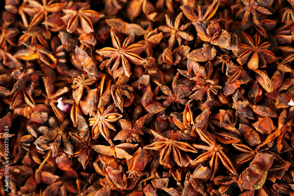 Close up of dried star anise seed at a market Close up of dried star anise seed at a market
