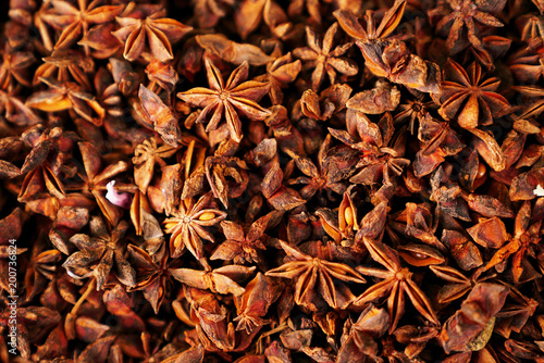 Close up of dried star anise seed at a market