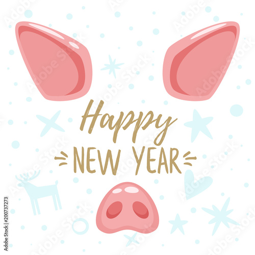Christmas greeting card with pig