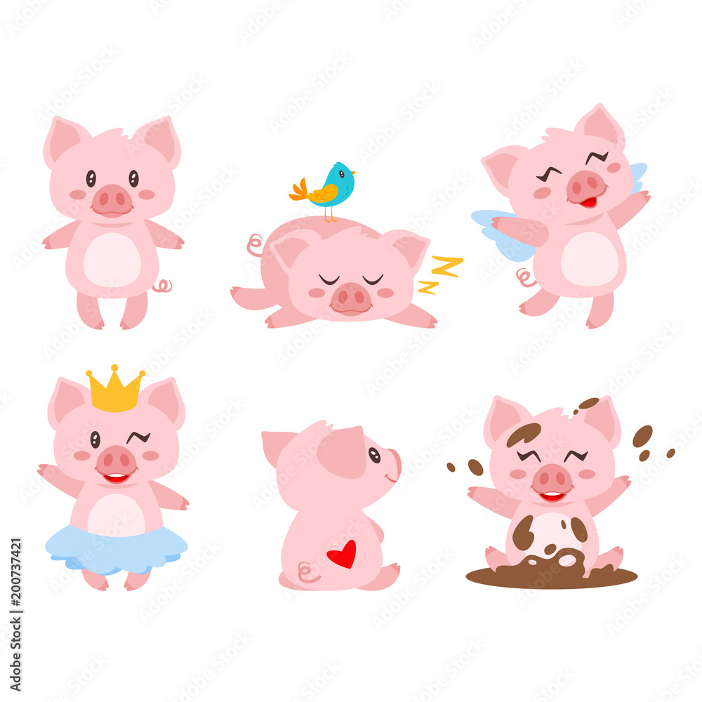 set of cute pink pig set of cute pink pig
