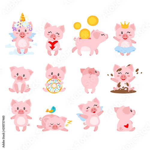 Fototapeta Naklejka Na Ścianę i Meble -   set of cute pink pig