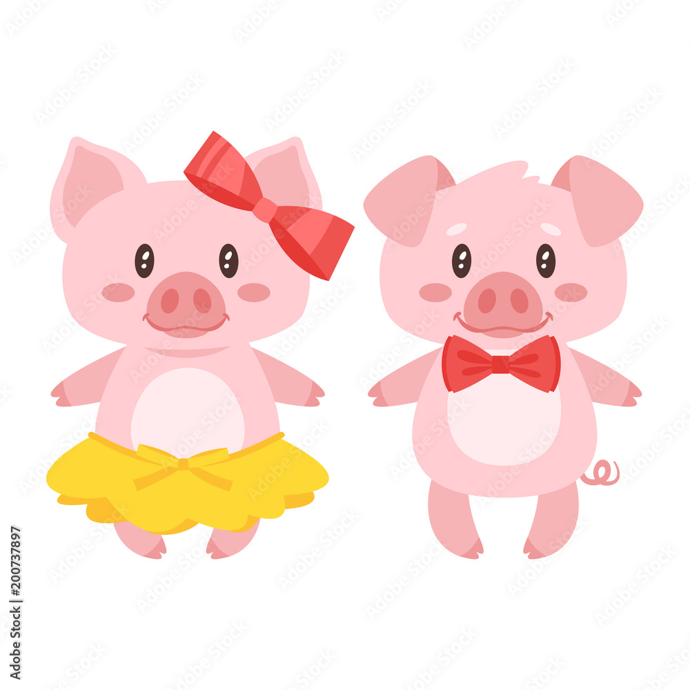 pig character: boy and girl pig character: boy and girl