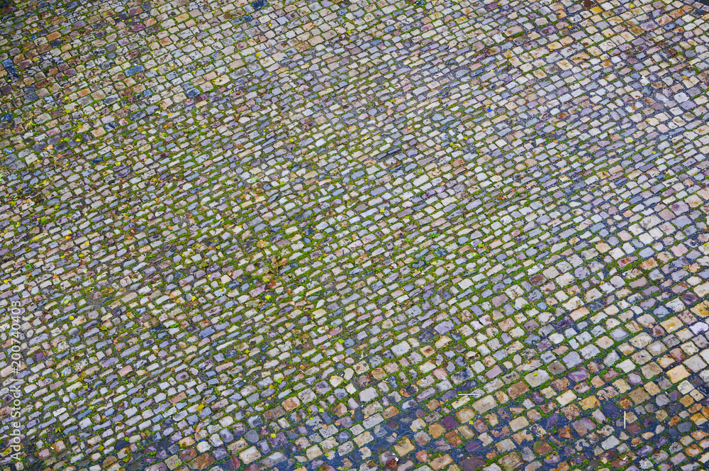ancient cobblestone pavement in the medieval European city