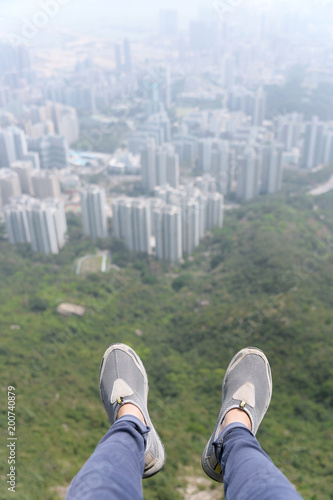 Close-up of woman’s feet at Lion Rock