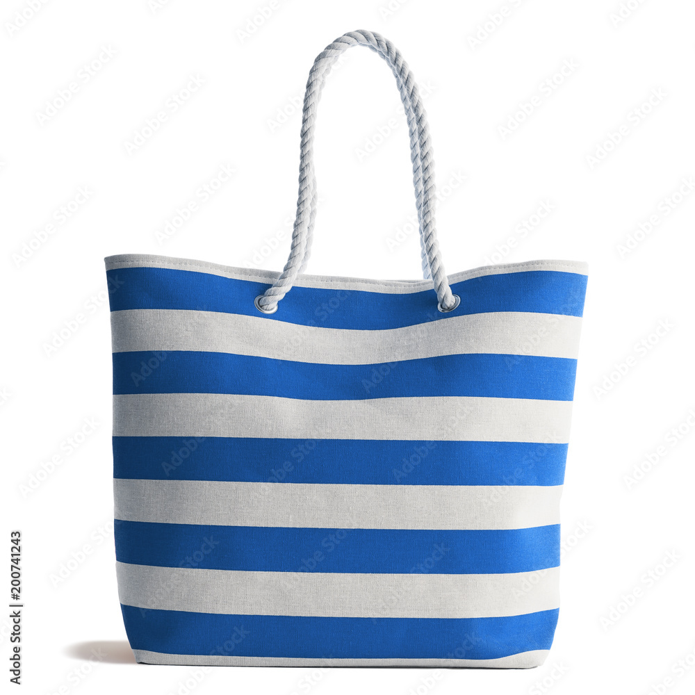 Blue Stripe Beach Bag isolated on white background Blue Stripe Beach Bag isolated on white background