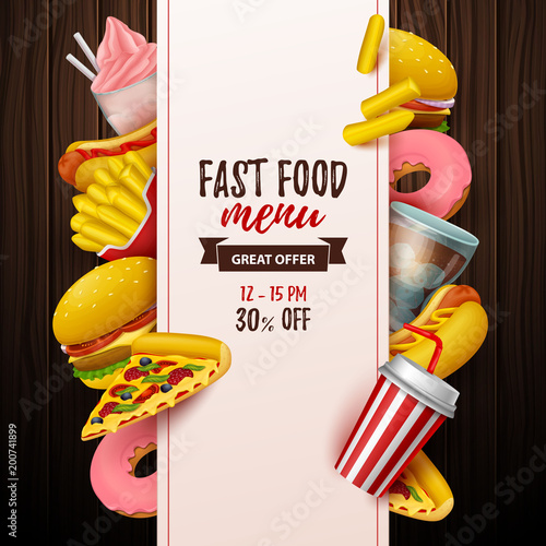 Colorful fast food  background. Vector Illustration