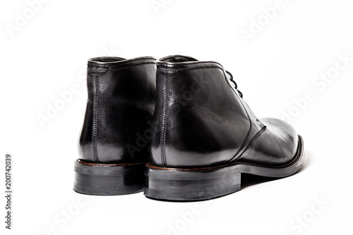 Black leather male shoes, white background