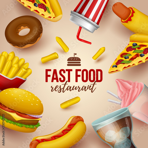 Colorful fast food  background. Vector Illustration