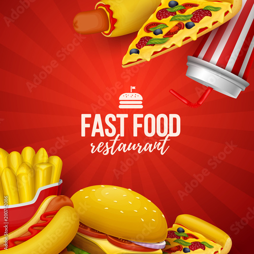 Colorful fast food  background. Vector Illustration