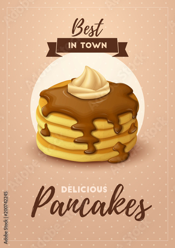 Vintage styled pancakes poster. Retro poster. Vector Illustration