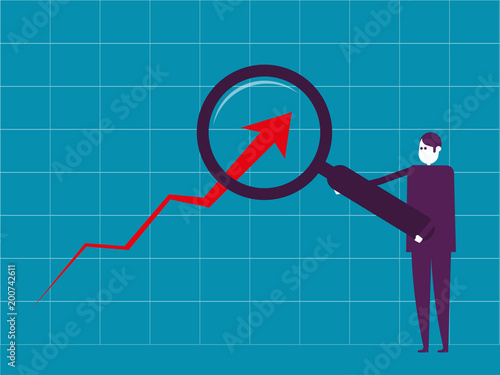 Businessman examining profits. Vector illustration business data concept.