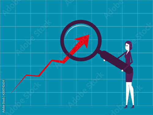 Businesswoman examining profits. Vector illustration business data concept.
