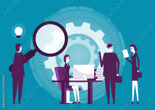 group of people character are thinking over ideas prepare a business project startup a vector business illustration. rise of the job to success, flat business person analysis