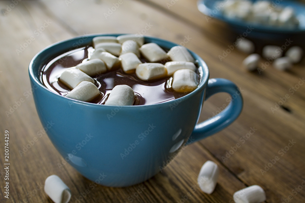 blue Cup of cocoa with marshmallows blue Cup of cocoa with marshmallows