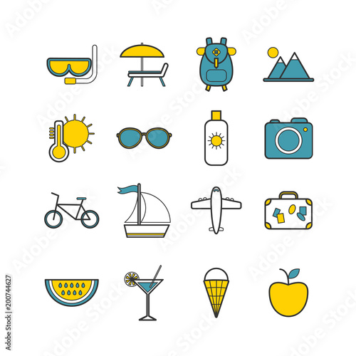 Set of vector line summer icons for web design