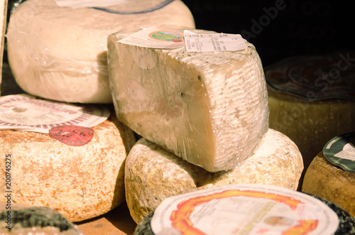 Pecorino di Pienza on display in a shop