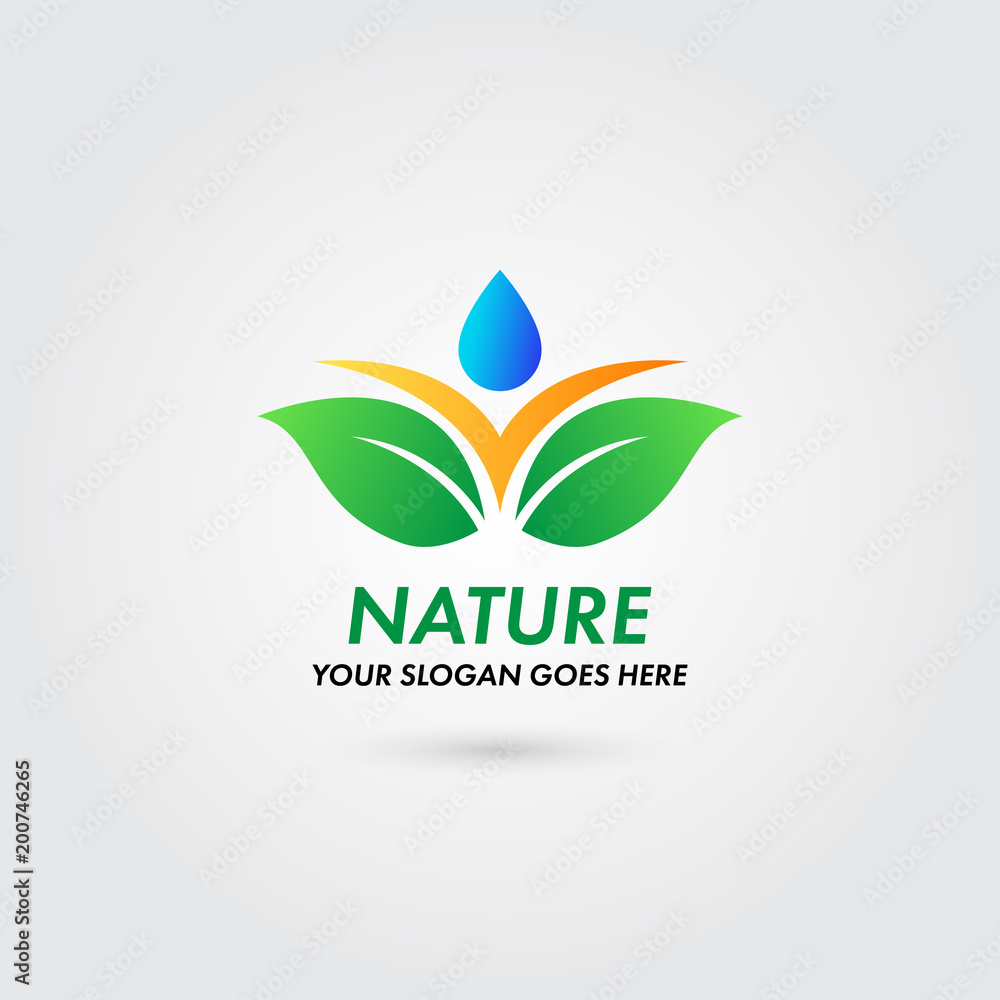 Logo Nature Leaf Water Drop Concept Template
