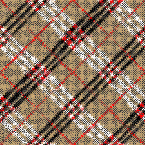 Seamless background pattern. Imitation of a texture of rough canvas painted with plaid pattern. Vector image.