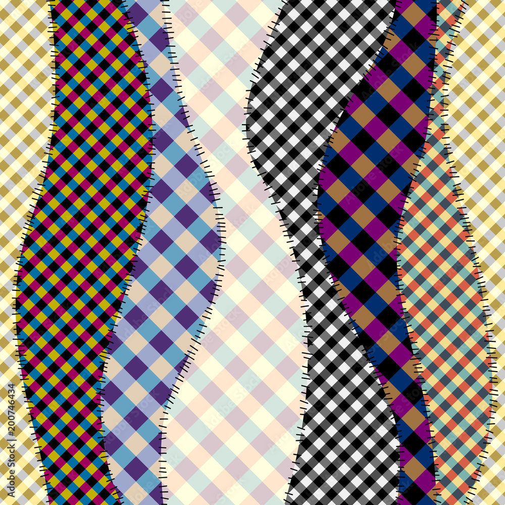 Seamless background pattern. Geometric patchwork pattern of a waves. Plaid pattern. Vector image. Seamless background pattern. Geometric patchwork pattern of a waves. Plaid pattern. Vector image.