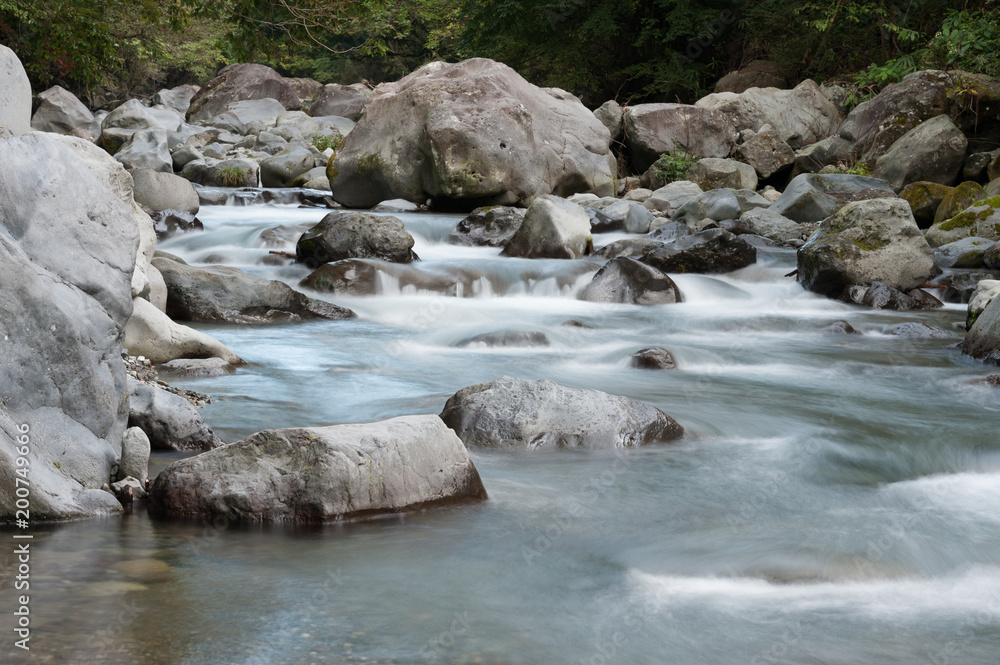 River near Lake Tanuki, Japan. River with bridal veil effect. River near Lake Tanuki, Japan. River with bridal veil effect.