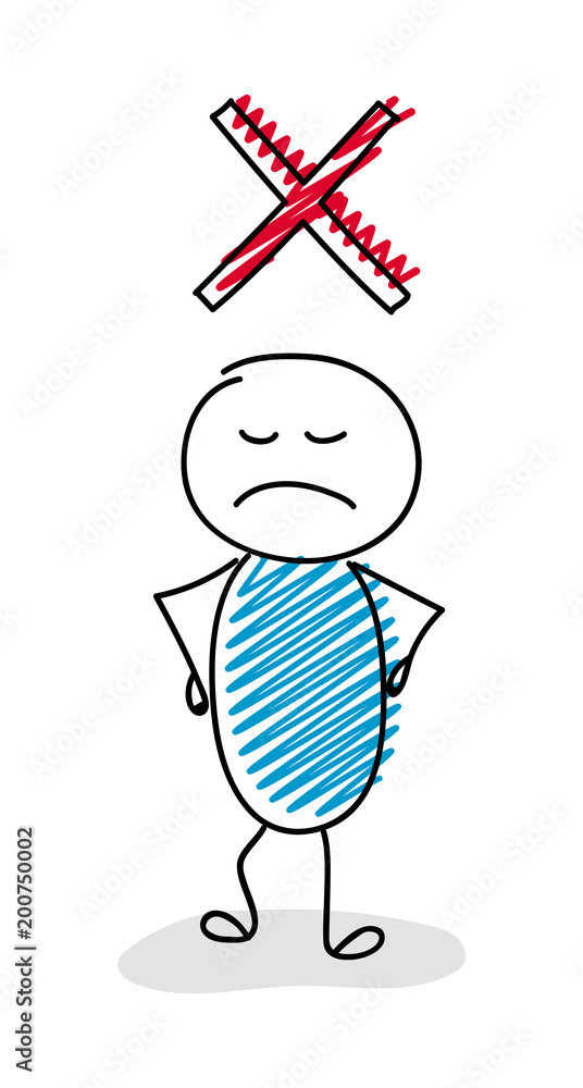 X mark (cross) icon with funny stickman - business concept. Vector. X mark (cross) icon with funny stickman - business concept. Vector.