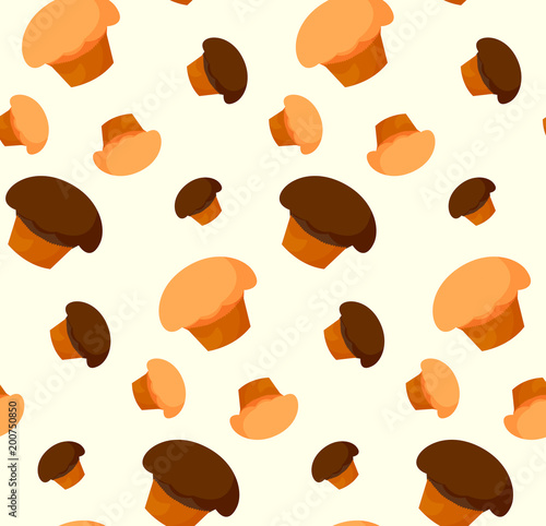 Pattern of cakes with fillings and a gentle yellow background