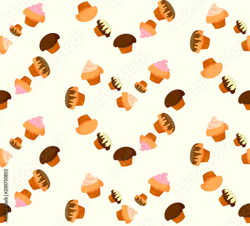 Pattern of cakes with fillings and a gentle yellow background