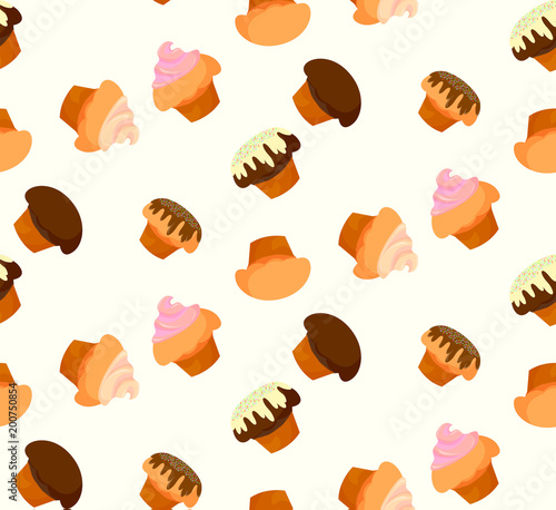 Pattern of cakes with fillings and a gentle yellow background