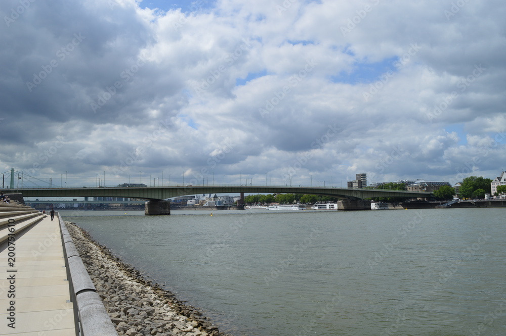 City panorama with big river and bridge