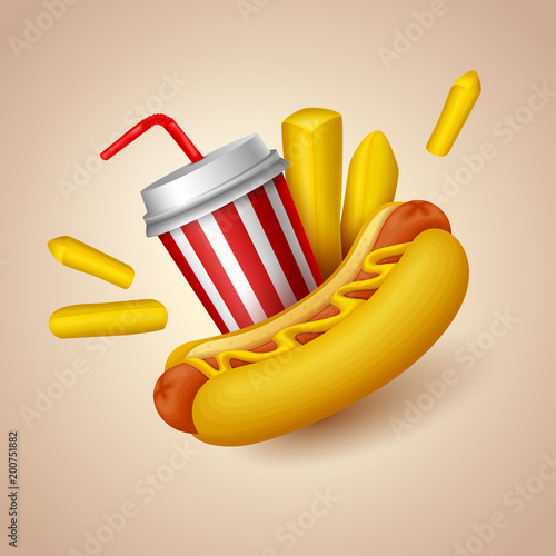Colorful fast food  background. Vector Illustration