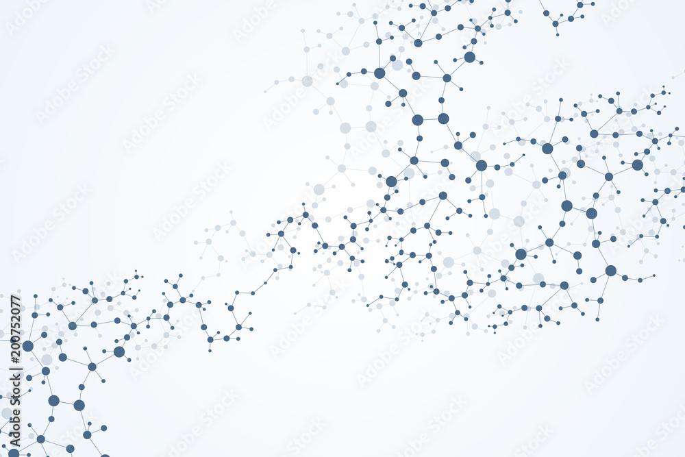 Fototapeta premium Structure molecule and communication. Dna, atom, neurons. Scientific concept for your design. Connected lines with dots. Medical, technology, chemistry, science background. illustration.