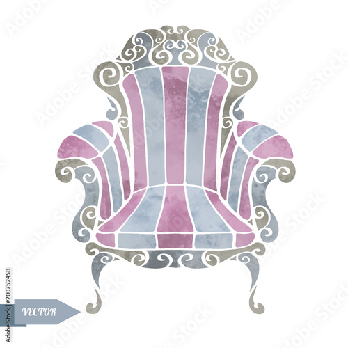 Watercolor vintage armchair, throne