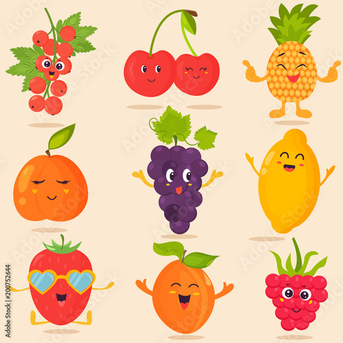Big bright set of funny cartoon fruits