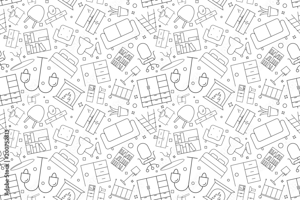 Vector furniture pattern. Furniture seamless background
