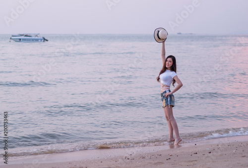 portrait of woman enjoy on sea beach