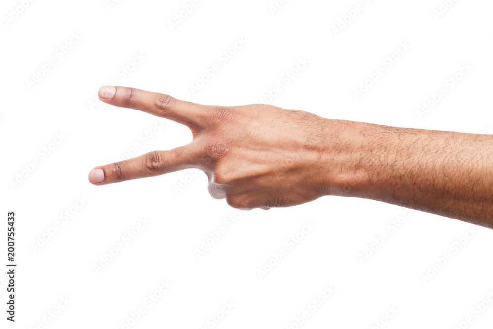 Black hand showing number two isolated Black hand showing number two isolated