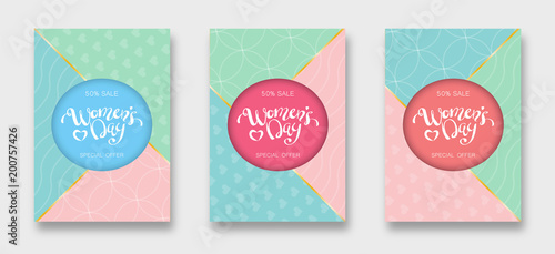 Women's Day and 8 March design for greeting card. Banners or web. 3D paper and baloons style. Heart hanging on a thread, inscription: Happy womens Day, pink background. Vector illustration. EPS 10. © Ilya
