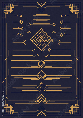 art deco and arabic design elements gold color isolated on background for pattern, menu, textile, poster, promotion, decoration, wedding invitation, greeting card. 10 eps
