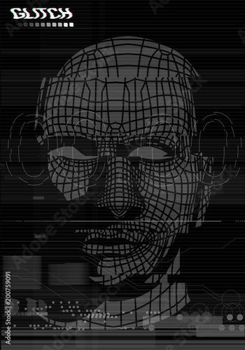 Glitch Screen. Head, face of a man in the style of the screen of error. Test Screen Glitch Texture, noise, screen error. Vector illustration. face men error screen